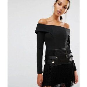 Asilio Black Fringe Military Belted Mini Cocktail Dress